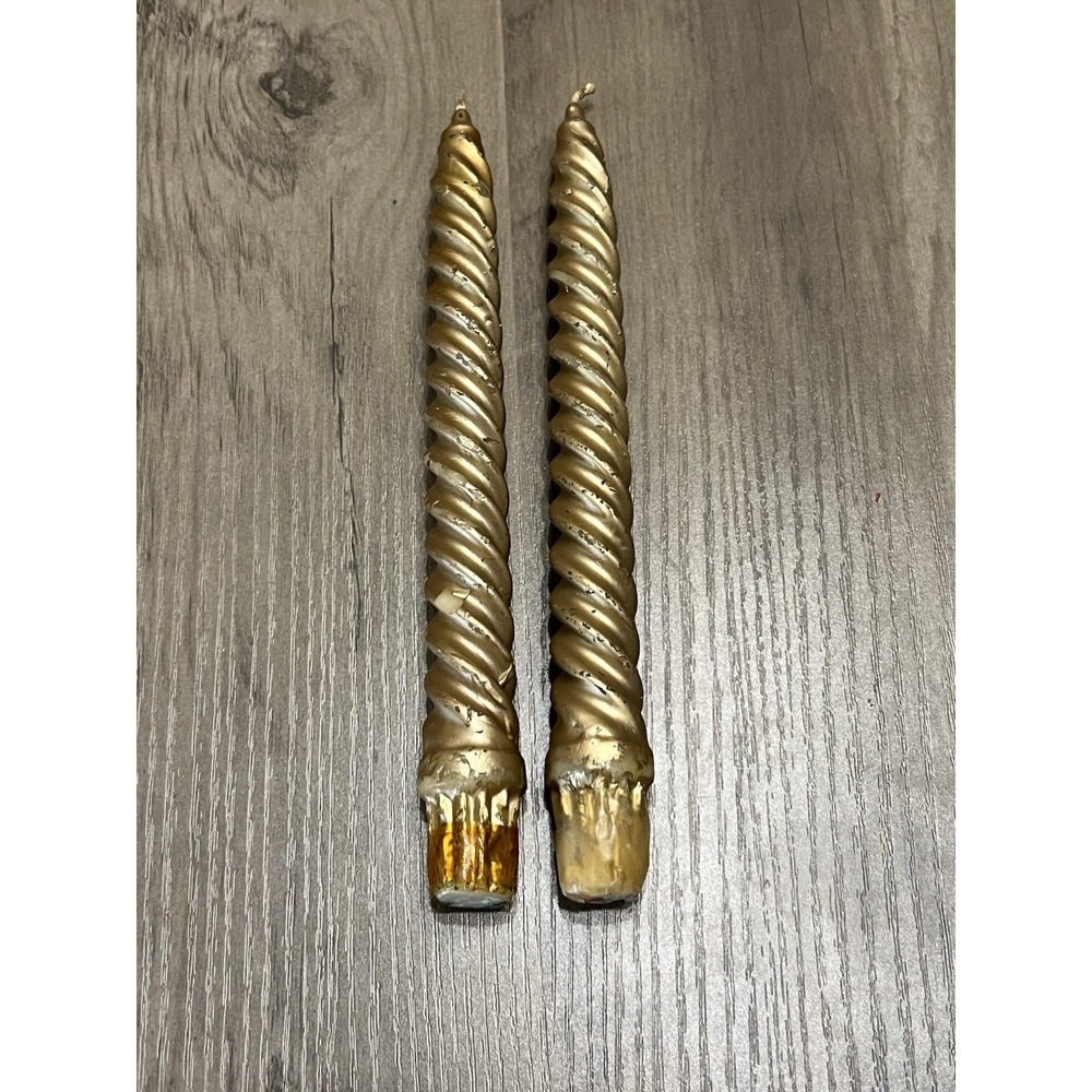 Decorative Vintage Swirl Twisted Gold Candles 1970s Retro Decor Unused Good Cond